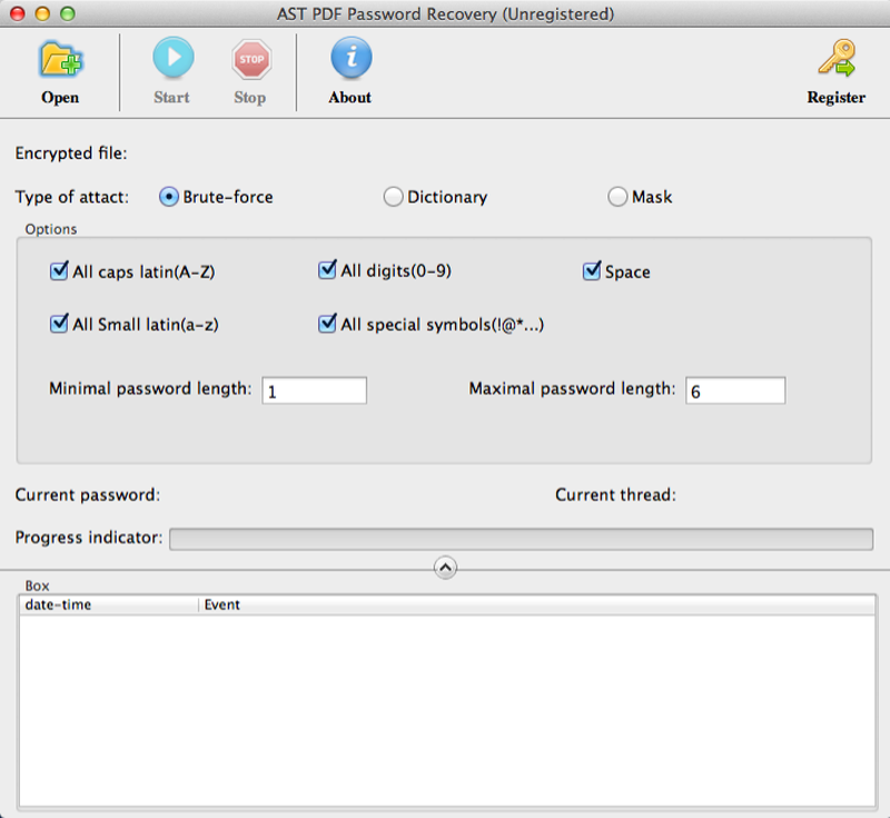AST PDF Password Recovery for Mac Screenshot